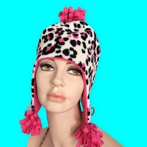 Girls leopard print fleece hat